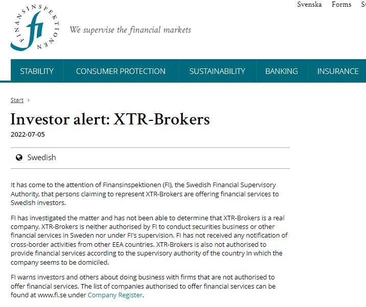 FI warns against XTrade Brokers