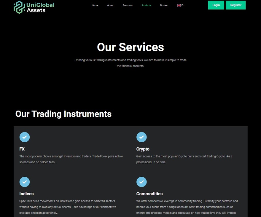 UniGlobal available assets to trade with