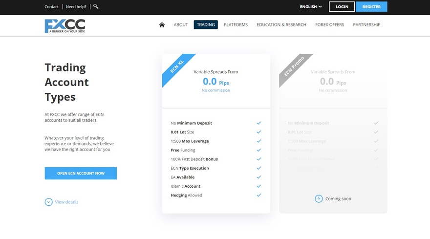 FXCC trding accounts 