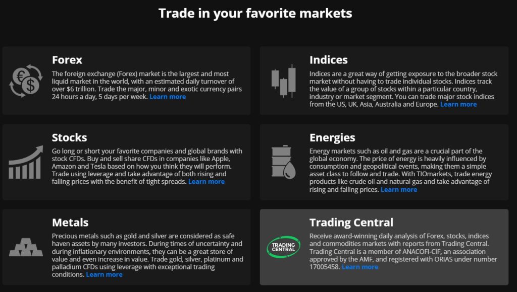 Trading Instrument at Tio Markets