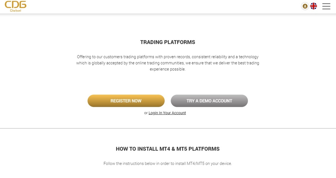 CDG Global MetaTrader4 and MT5 platforms available to trade