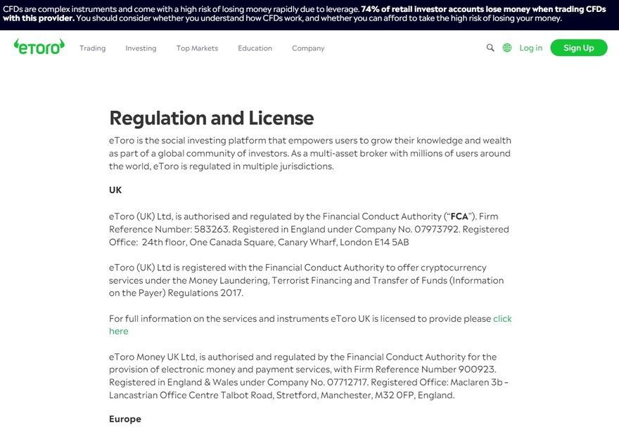 etoro Regulation and License