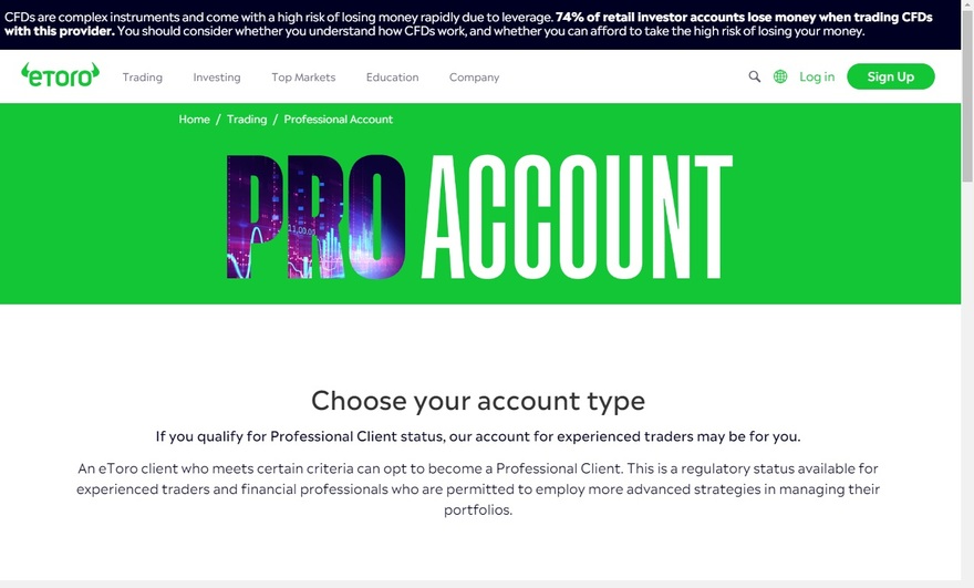 etoro Professional trading account 