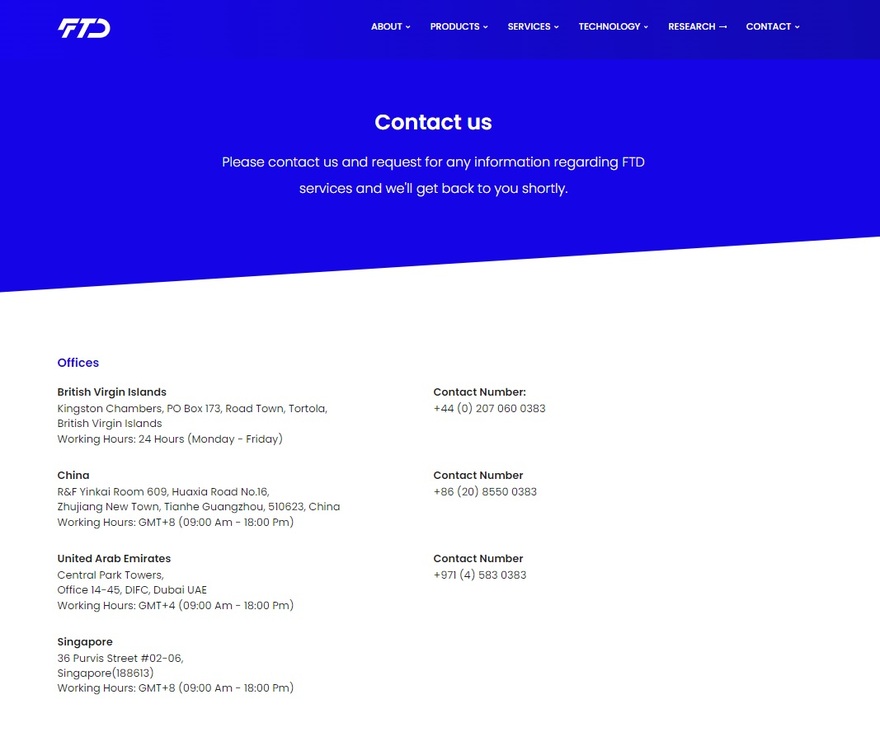 FTD System supprot contacts