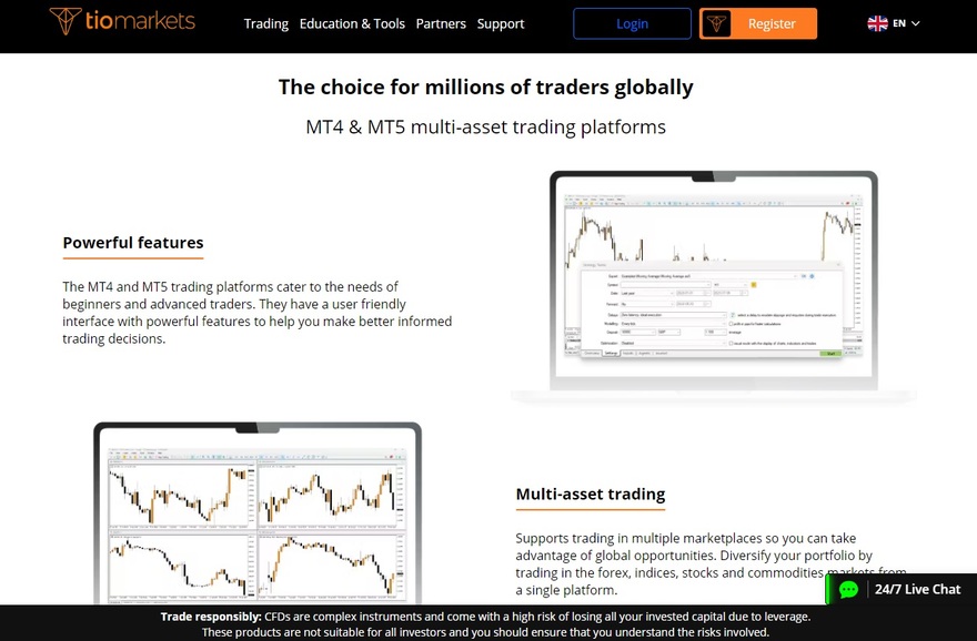 TIO Markets MT4 and MetaTrader5 platforms overview