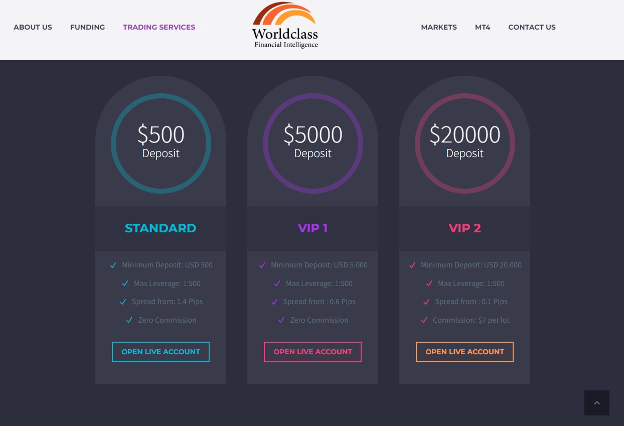 World Class Fin Accouny types overview