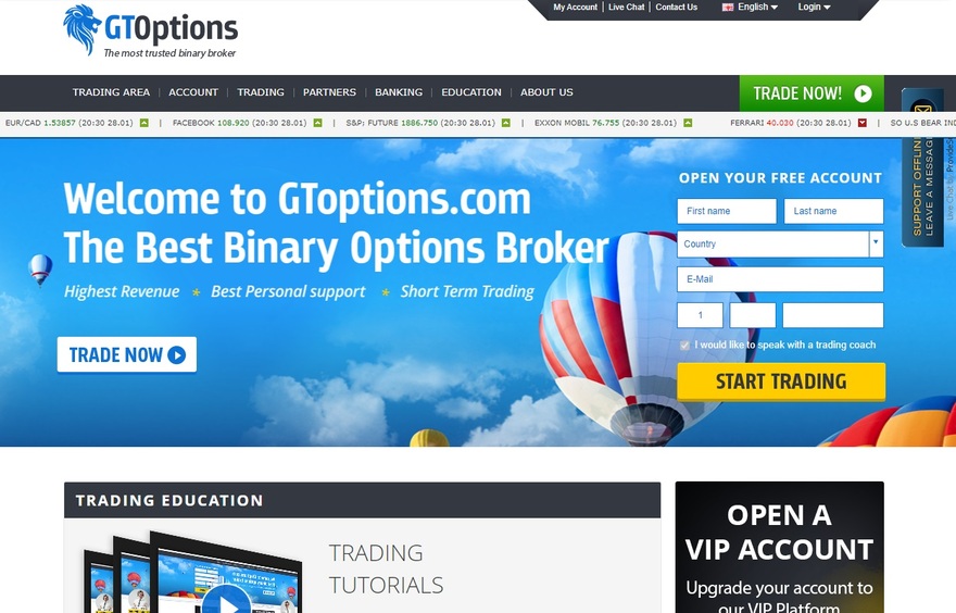 GTOptions website overview