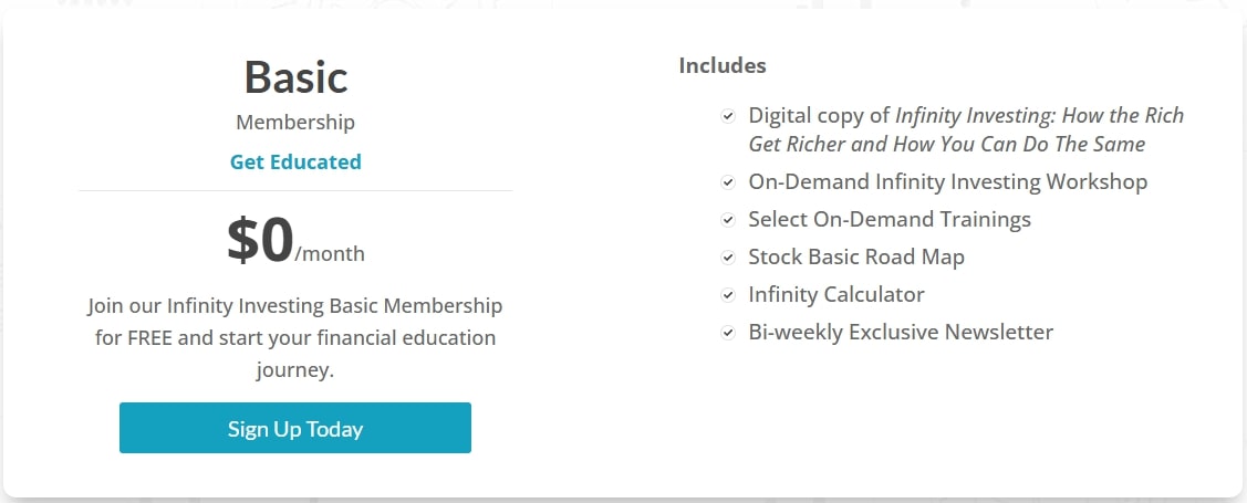 Course costs from Infinity Investing