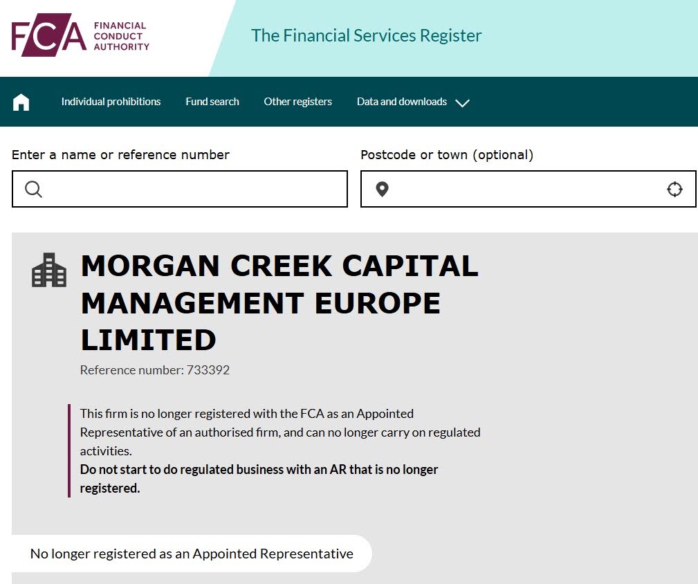 Morgan Creek Capital FCA License