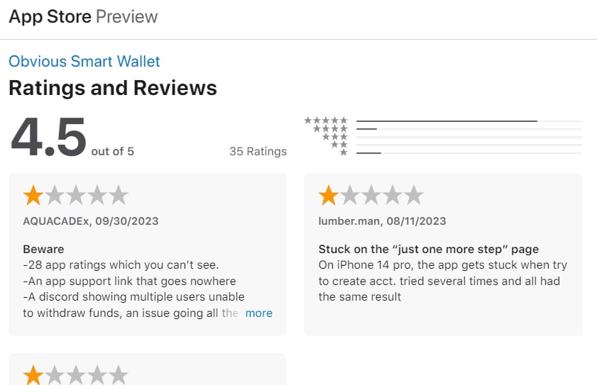 Obvious Smart Wallet App Reviews
