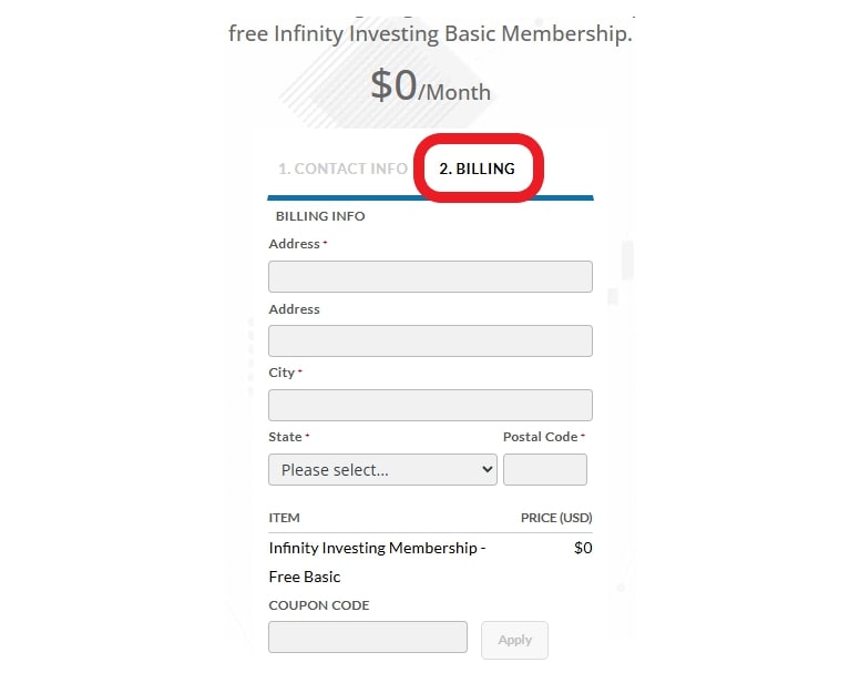 Request for billing information from Infinity Investing