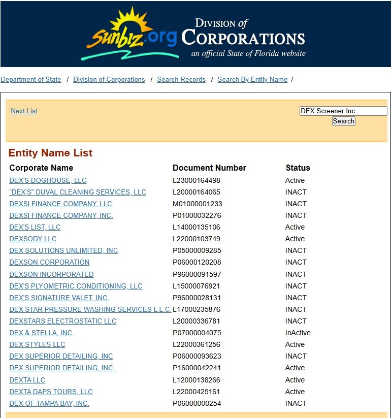 Dex Screener Information On The Official Website Of The State Of Florida