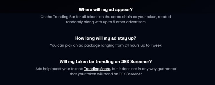 Dex Screener Trending Bar Advertising Info