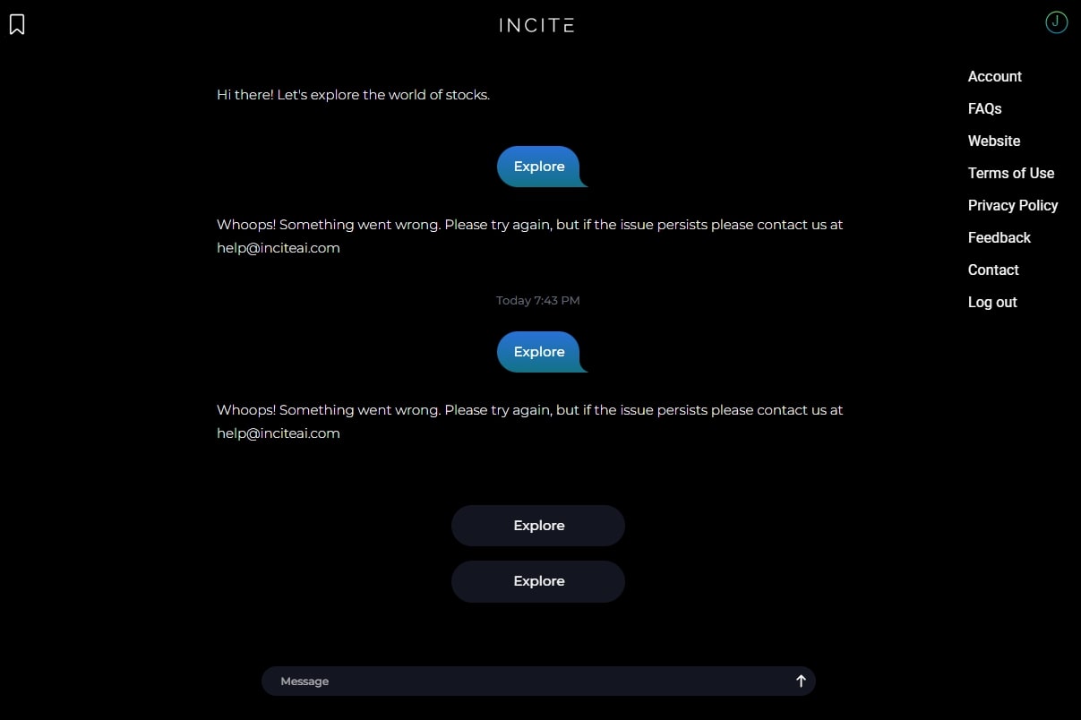 Dysfunctional of Incite AI App