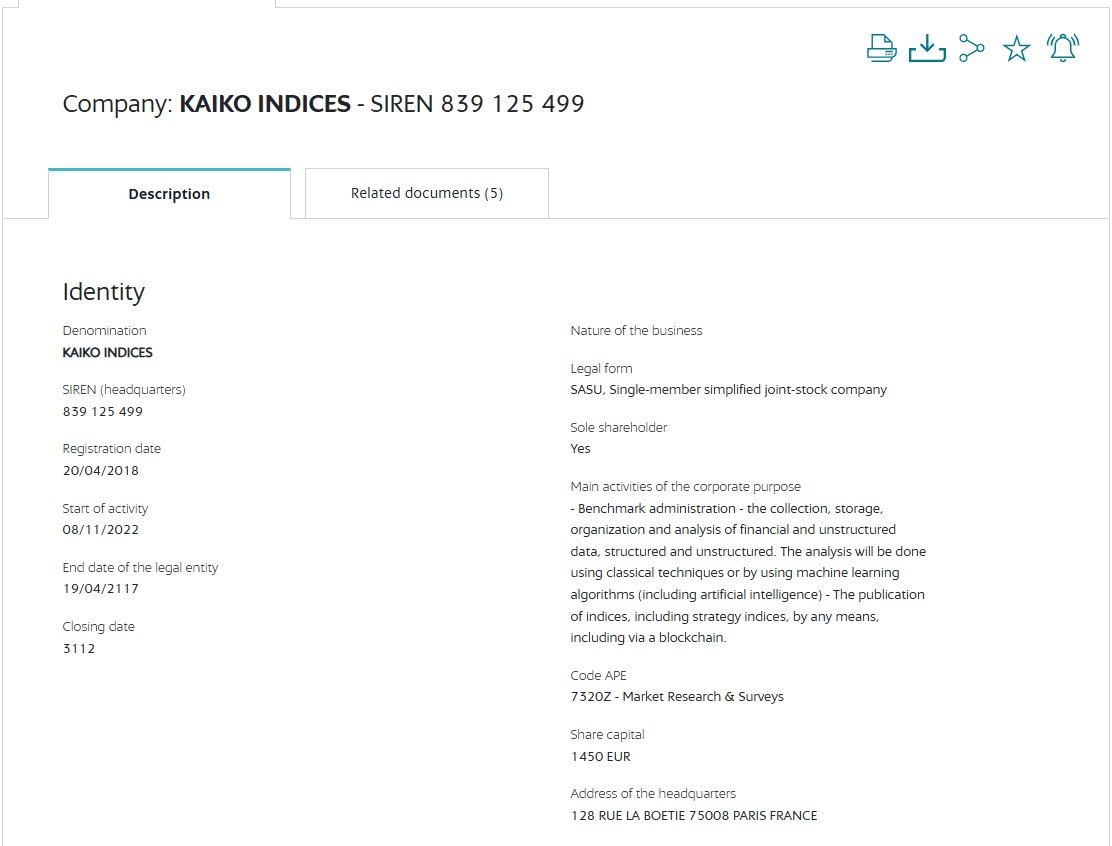 Kaiko Indices in the INPI Database