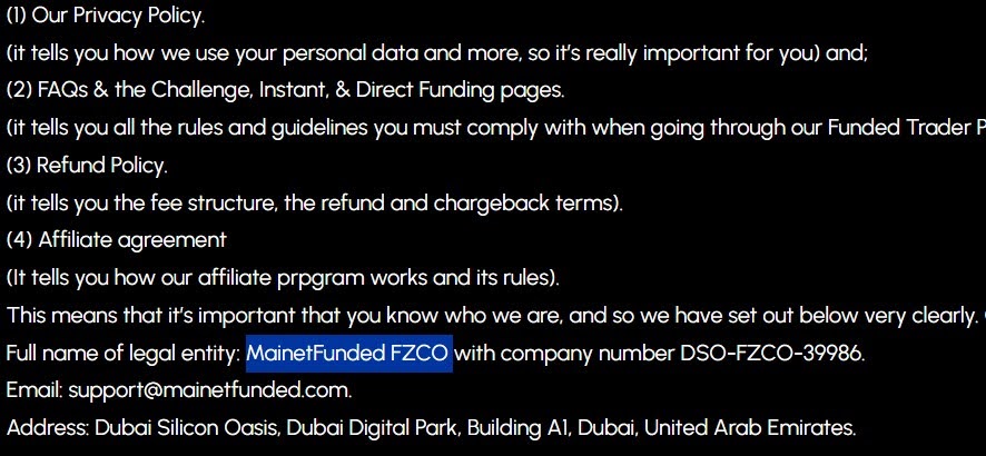 MainetFunded FZCO Legal Documents List