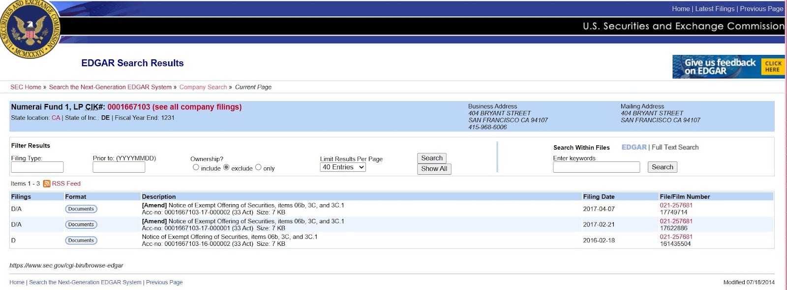 Numerai's initial registration with the SEC in 2016