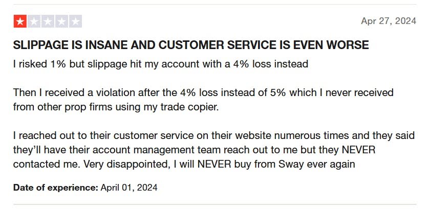 Review of Sway Funded on Trustpilot