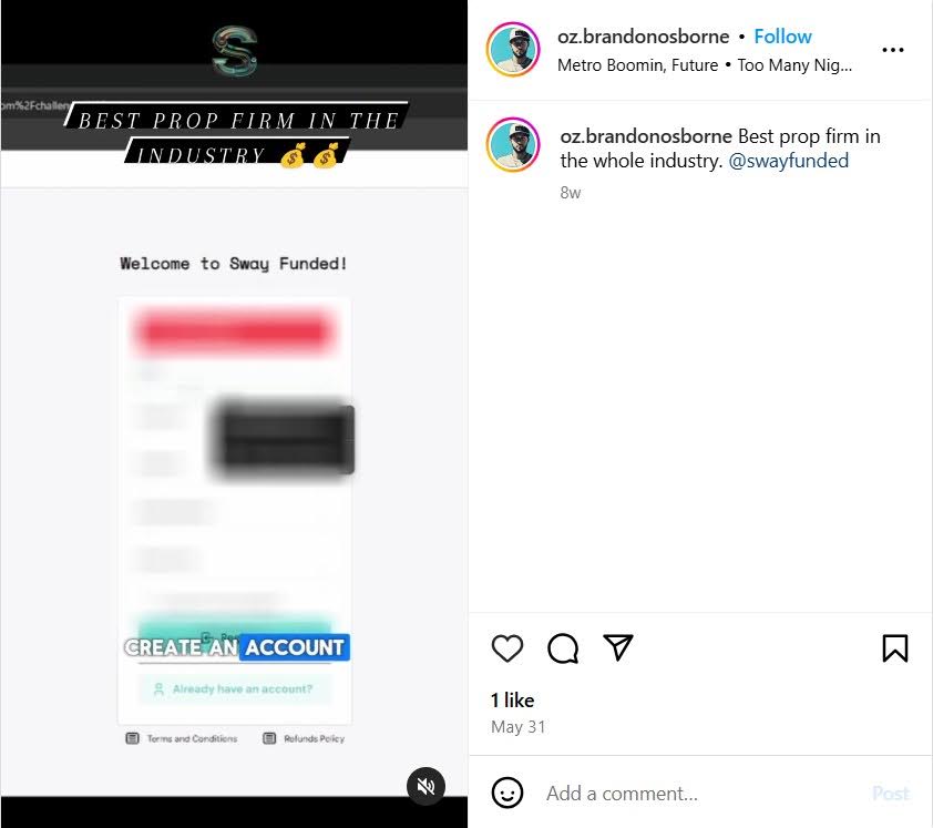 Sway Funded is Supported by Scam Promoters on Instagram