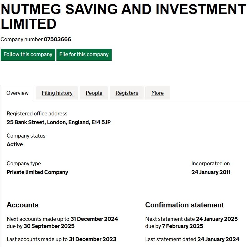 NUTMEG SAVING AND INVESTMENT LIMITED at UK Companies House