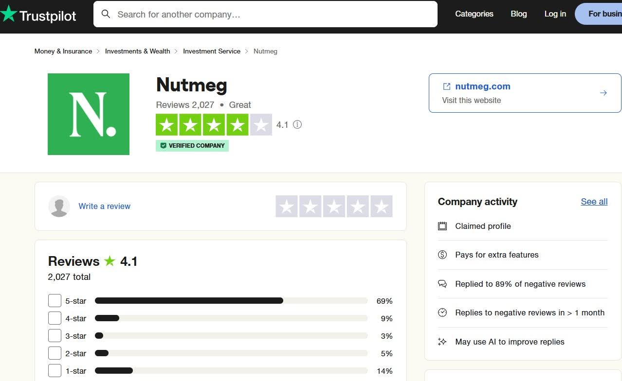 Nutmeg.com Trustpilot Page