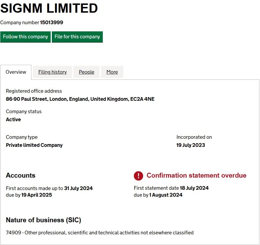 Signm Limited in the UK Companies House