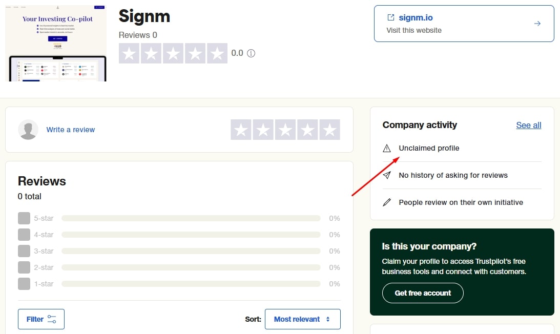 Signm Trustpilot Page