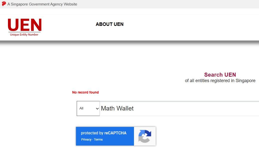 Singaporean business register database doesn’t contain a Math Wallet company