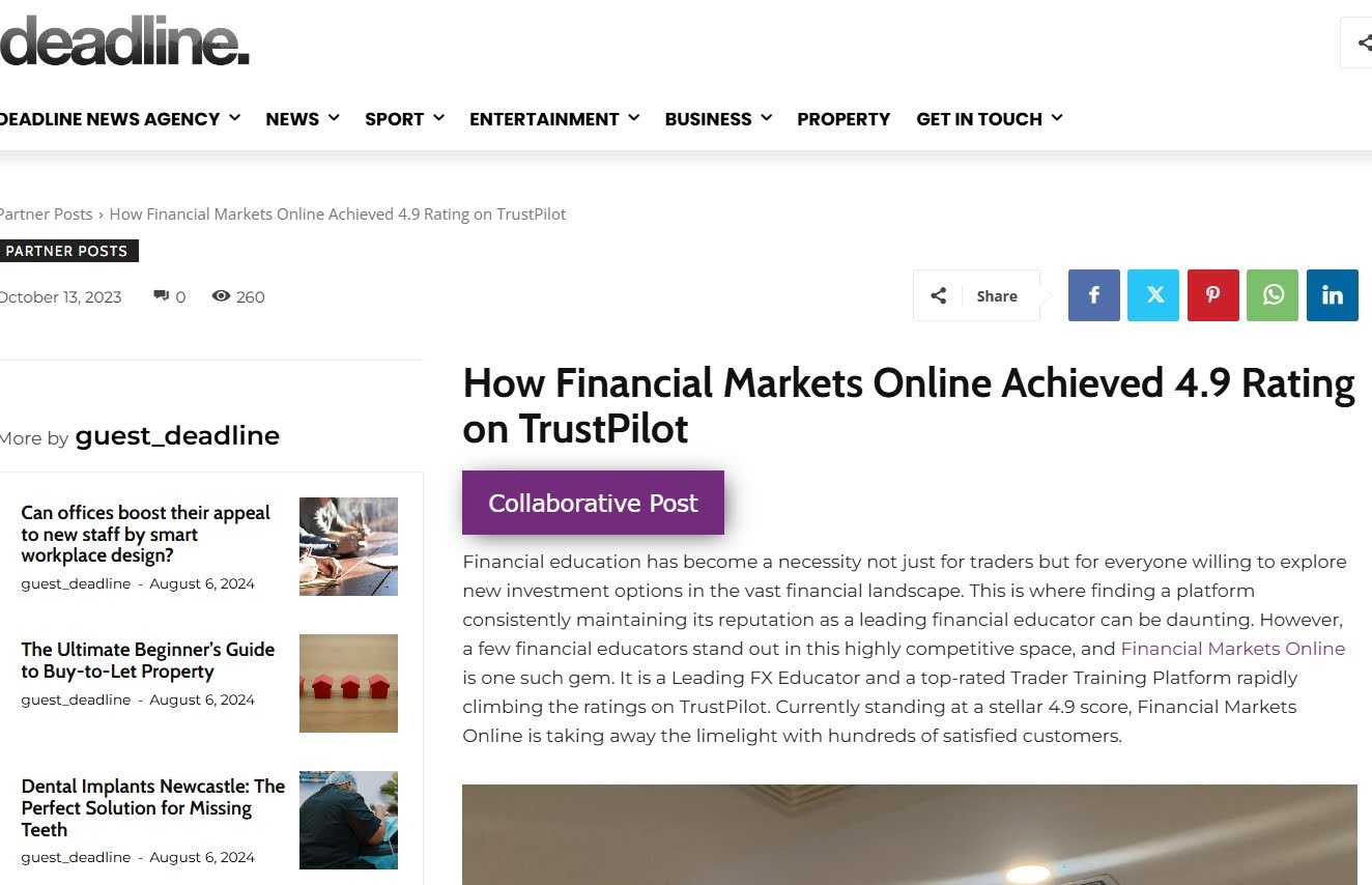 Suspicious article on Deadline News Agency about Financial Markets Online