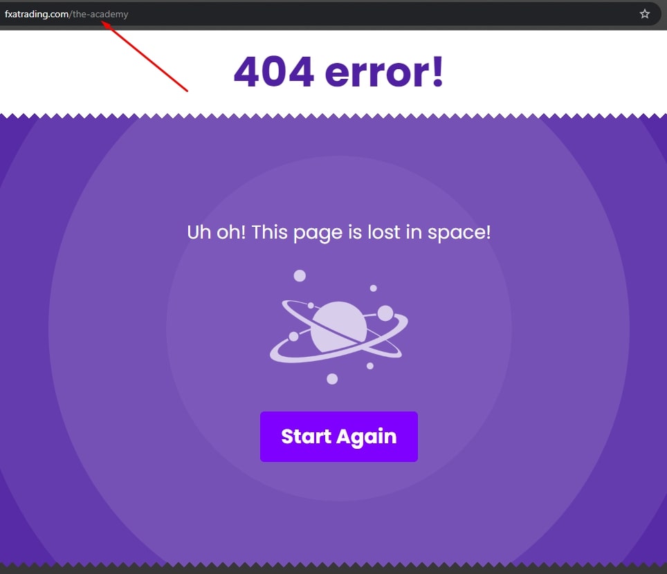 The FXA Trading Academy page is a dead link