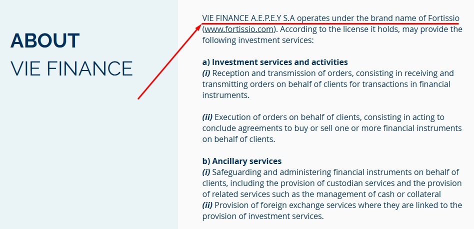 The Vie Finance investment service operates under the Fortissio brand