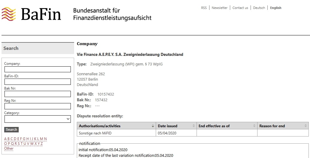 Vie Finance is licensed by the BaFIN